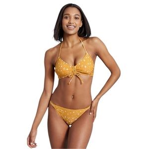 Kona Sol Women's Medium Coverage Hipster Yellow Dot Bikini Bottom Size L (12-14)